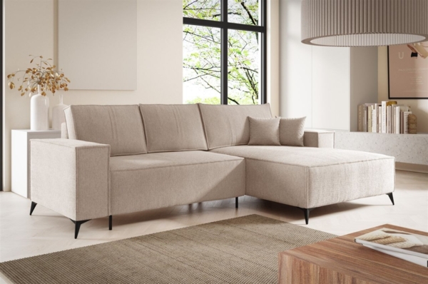 Ecksofa Schlafsofa FIORE Stoff ARAGON Creme Ottomane Rechts