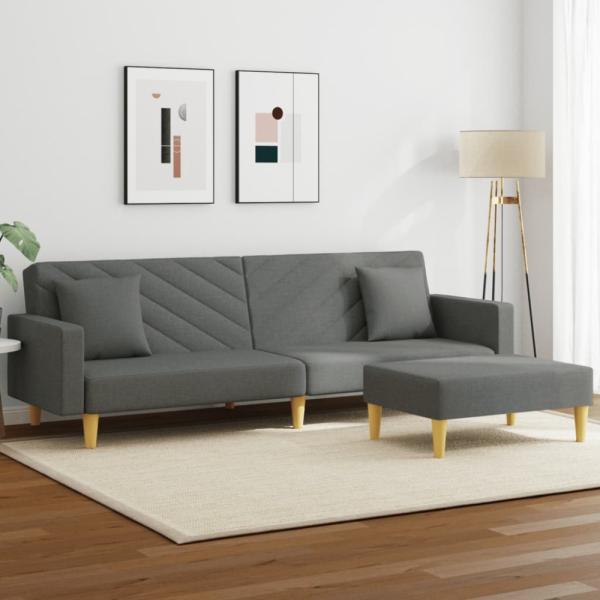 vidaxl Schlafsofa 2-Sitzer mit Fußhocker, Dunkelgrau, Stoff (100 % Polyester)