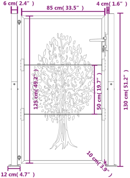 vidaXL Gartentor Anthrazit 105x130 cm Stahl Baum-Design 153156 Bild 8