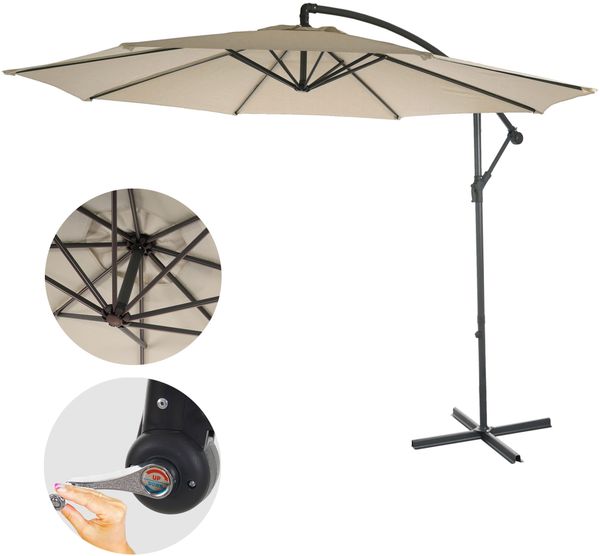 Ampelschirm Acerra, Sonnenschirm Sonnenschutz, Ø 3m neigbar, Polyester/Stahl 11kg ~ creme ohne Ständer
