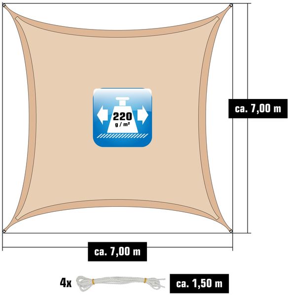 7x7m UV Sonnensegel Atmungsaktiv Wasserdurchlässig Beige Bild 5