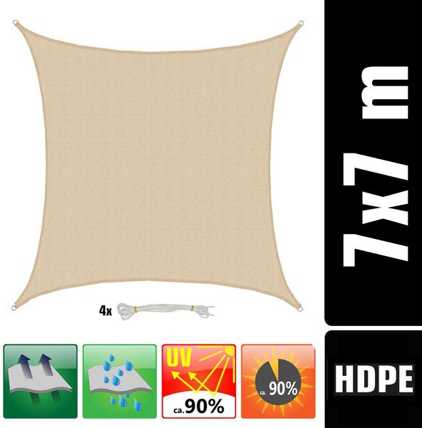7x7m UV Sonnensegel Atmungsaktiv Wasserdurchlässig Beige Bild 2