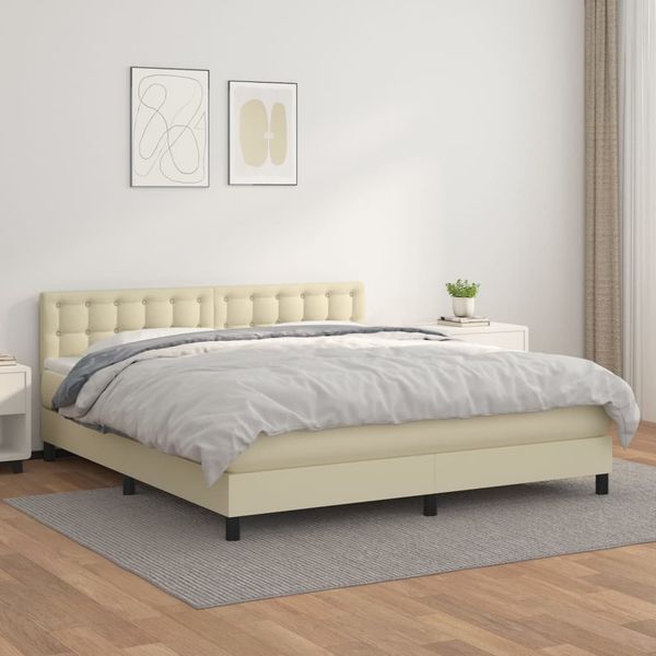 vidaXL Boxspringbett mit Matratze Creme 160x200 cm Kunstleder 3141133