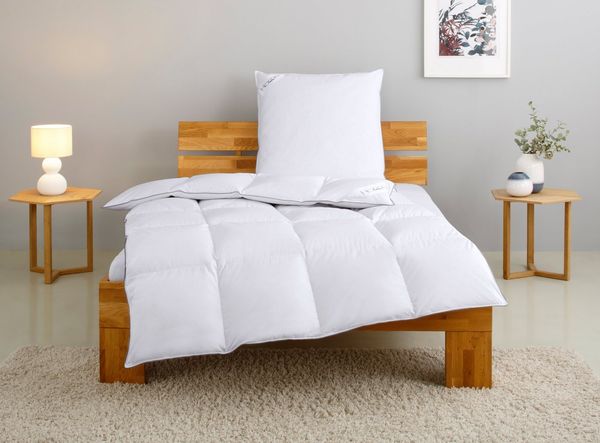 OTTO home Daunenbettdecke + Kopfkissen TAMINS, Bettdecke 135x200 cm und 155x220 cm, 2-tlg, Füllung: 100% Daunen, Bezug: 100% Baumwolle, Set mit Kissen 40x80 cm, 80x80 cm, Sommer, Winter, Made in Germany