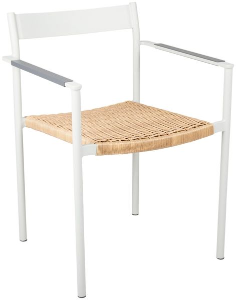 Gartenstuhl DK mit Armlehne aus Aluminium und Kunstrattan, modern skandinavisch, hellgrau, stapelbar