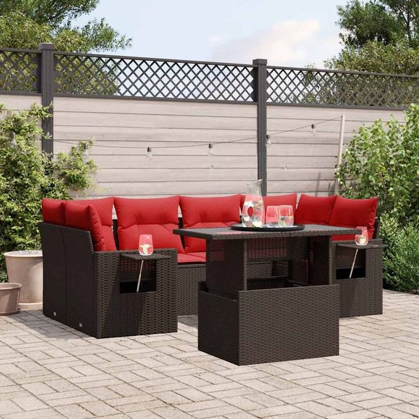 vidaXL 7-teiliges Gartensofa-Set mit Kissen, braun, Polyrattan 3267764
