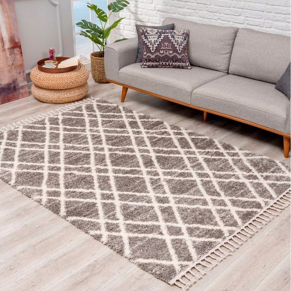 Carpet City Hochflor-Teppich Pulpy 540, rechteckig, Höhe: 30 mm, besonders weich, mit Fransen, Rauten-Optik