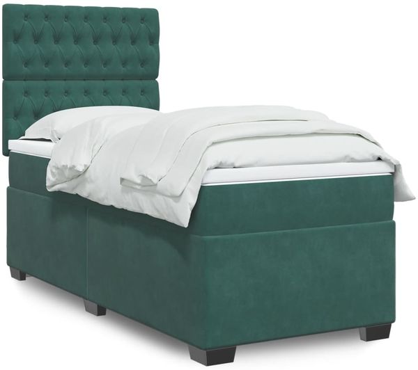 vidaXL Boxspringbett mit Matratze Dunkelgrün 100x200 cm Samt 3293143