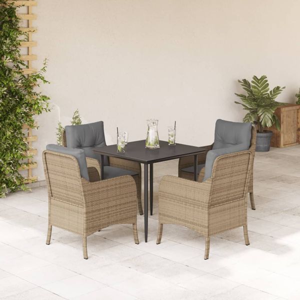 vidaXL 5-tlg. Garten-Essgruppe mit Kissen Beige Poly Rattan 3211977