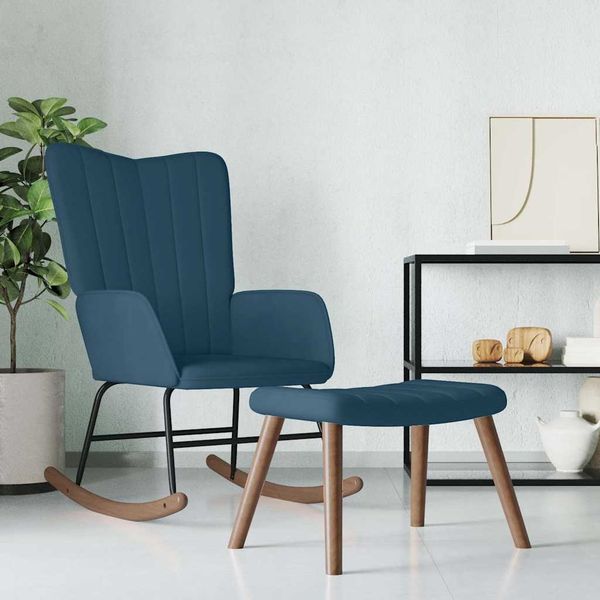 Schaukelstuhl mit Hocker Samt Blau [327764]