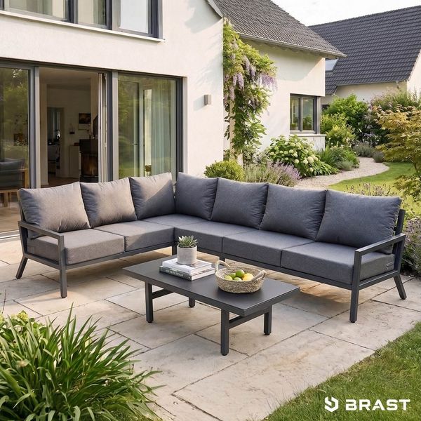 BRAST Gartenlounge-Set Aluminium Adria, viele Varianten & Module, (Loungemöbel Essgruppe Gartenmöbel, bis zu 5 Personen, Sofa Sessel Tisch), Ecksofa Komplettset 1