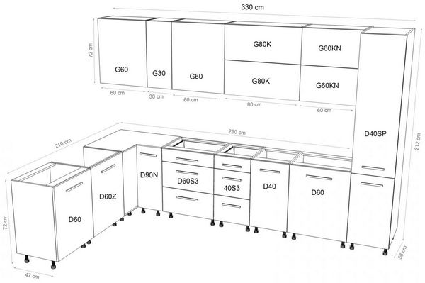 ROYAL24_MARKT Winkelküche K66-G210 - Langen - Hoher Luxus mit smartem Design, (Komplett Set), Premium - Modern - Exzellent - Matt - Holzoptik.