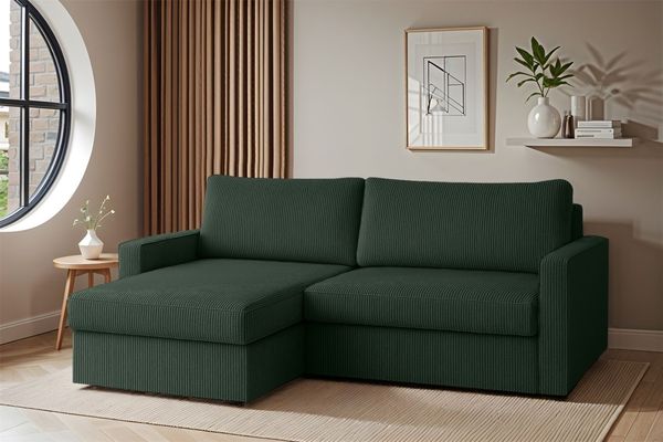 Ecksofa Sofa mit Schlaffunktion BENDIK Stoff Poso Dunkelgrün Ottomane Links