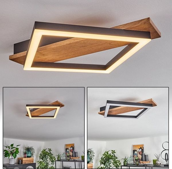 hofstein Deckenleuchte Deckenlampe aus Metall/MDF/Kunststoff in Schwarz/Holzoptik/Weiß, LED fest integriert, 3000 Kelvin, 1-flammig, 12 Watt, 1350 Lumen, 3000 Kelvin