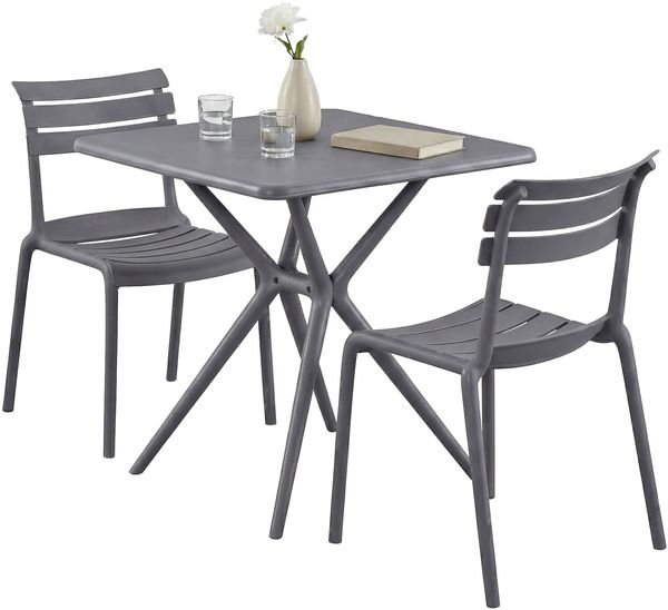 CLP Gartenmöbel-Set Vela mit 2 Stapelstühlen und quadratischen Esstisch 72x72 cm,dunkelgrau