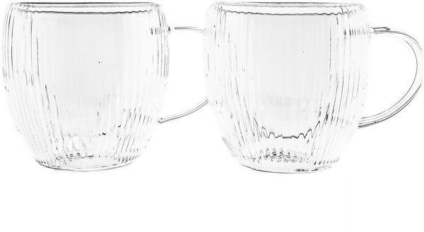 12-tlg. Doppelwandige Gläser "Freya Double" - 250 ml mit Henkel und Relief-Design