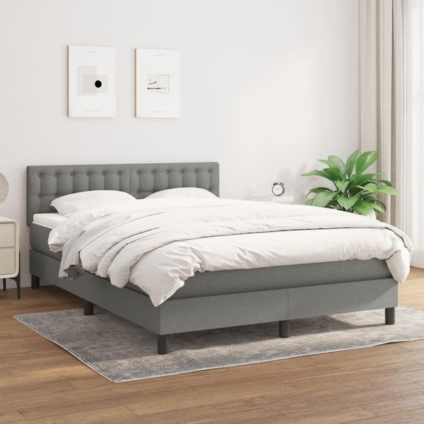 vidaXL Boxspringbett mit Matratze Dunkelgrau 140x200 cm Stoff 3140378