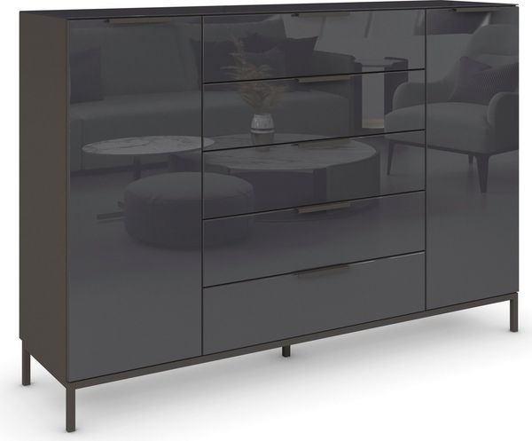 rauch Kommode Flipp, 2-türig, 5 Schubladen, Soft-Close, Oberboden und Front Glas, 2 Breiten