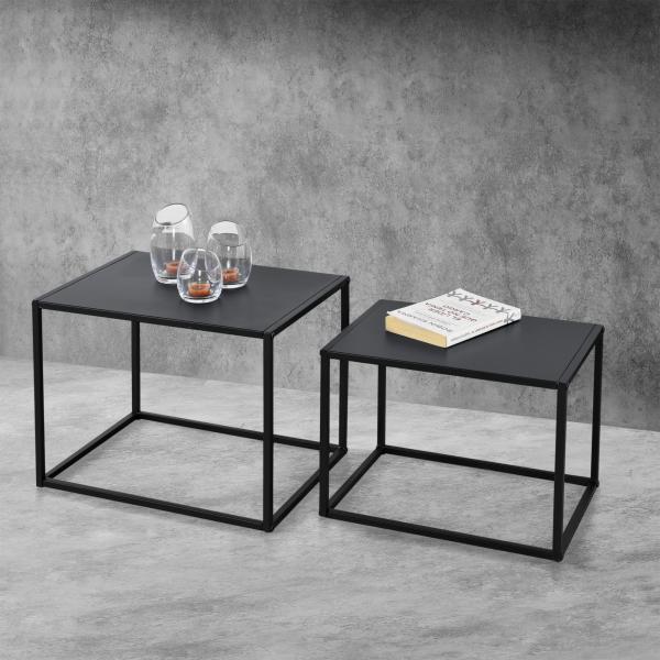 Beistelltisch Archsum 2er Set rechteckig Industriedesign Schwarz [en. casa]