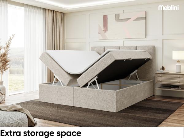 MEBLINI Boxspringbett CRISTIANO 180x200 cm mit Bettkasten - H3/Beige Webstoff Polsterbett - Doppelbett mit Topper & Taschenfederkern-Matratze Bild 5