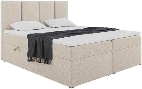 MEBLINI Boxspringbett CRISTIANO 180x200 cm mit Bettkasten - H3/Beige Webstoff Polsterbett - Doppelbett mit Topper & Taschenfederkern-Matratze Bild 2
