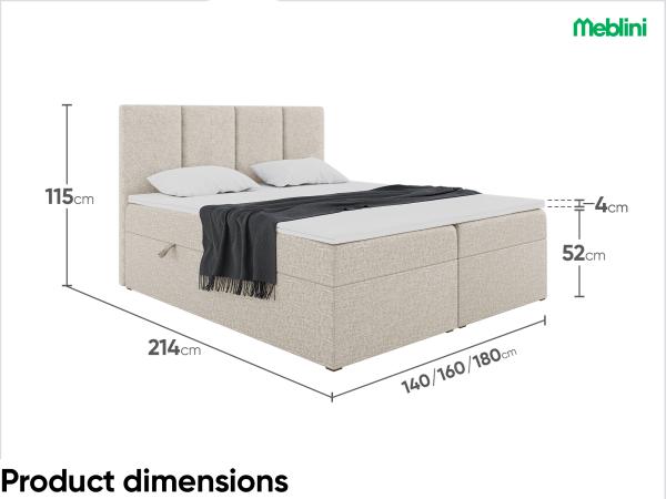 MEBLINI Boxspringbett CRISTIANO 180x200 cm mit Bettkasten - H3/Beige Webstoff Polsterbett - Doppelbett mit Topper & Taschenfederkern-Matratze Bild 7