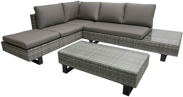 Gartenloungeset JOCHEN 3-tlg - Alu/Kunststoff, Grau | Gartenmöbel Set Garten Lounge-Eckgruppe Lounge-Set Pool Loungegarnitur