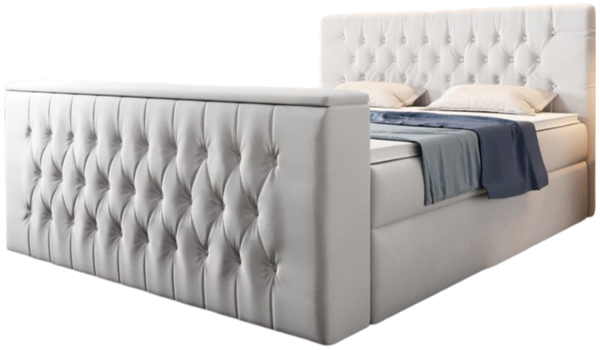 Boxspringbett Velano mit TV Lift und Stauraum 180x200 Weiß H2 (bis 70kg)