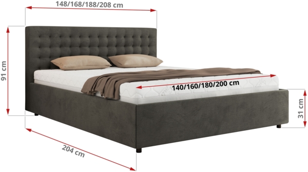 Polsterbett mit Holzlattenrost Doppelbett PAVO CLASSIC, hohe Kopfteil, Bettkasten mit Gasdruckfeder Multipocket Matratze - 160x200 cm - Dunkelgrau Velvet - ELORI LUX Bild 4