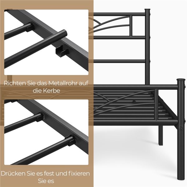 Yaheetech Metallbett mit Lattenrost, Wolkenmuster, Metall Schwarz, 90x200 cm Bild 5