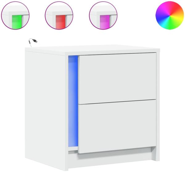 vidaXL Nachttische mit LED-Leuchten 2 Stk. Weiß Holzwerkstoff 852048