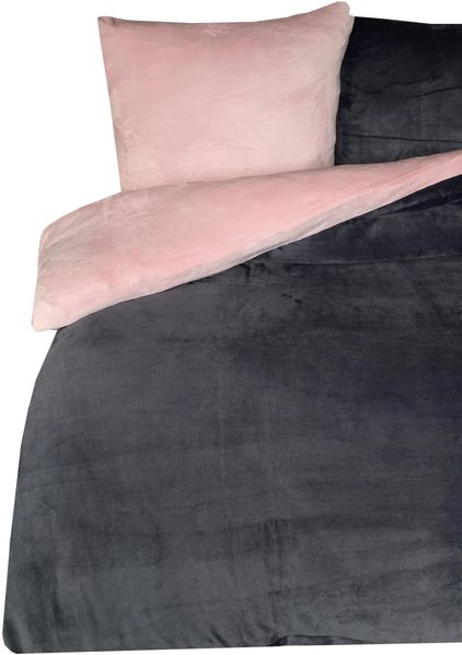 Moderne Plüschbettwäsche mit Reißverschluss - einfarbig, wendbar & warmhaltend Rosa 240x220cm + 2x 80x80cm Kissenbezug
