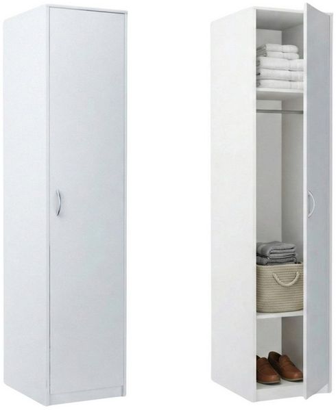 Home Collective Garderobenschrank Kleiderschrank mit 1 Tür, 1 Kleiderstange und 2 Einlegeböden 45 cm breit Schrank schmal matte Oberfläche weiß