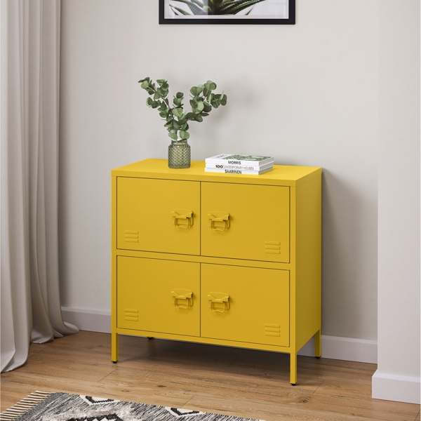 skølm 'Zandor' Metallkommode 2x2, senfgelb, Industrie-Design, mit 2 Fächern, 81x80x38 cm