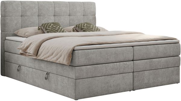 Boxspringbett mit Kopfteil und Topper, Polsterbett - LUKA-KING - 180x200cm - Hellgrau Stoff - H3 Bild 3