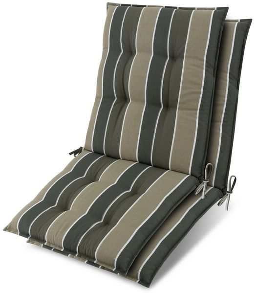 Beautissu Sitzauflage 2er Set Niedriglehner Auflage Sun-NL 100 x 50 x 8 cm Grün-Gestreift, 8cm Dicke Gartenstuhlauflage mit Befestigung UV-Lichtechtheit 5