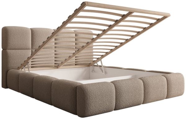 Compleo Polsterbett aus Bouclé MERID Doppelbett mit Kopfstütze, Rahmenbettgestell, mit Bettkasten und Lattenrost Bild 2