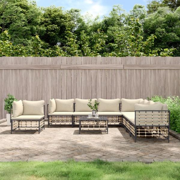 vidaXL 9-tlg. Garten-Lounge-Set mit Kissen Anthrazit Poly Rattan 3186810