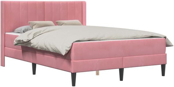 vidaXL Bettgestell mit Matratze mit Kopfteil Rosa 140 x 200 cm Samt 3414870 Bild 2