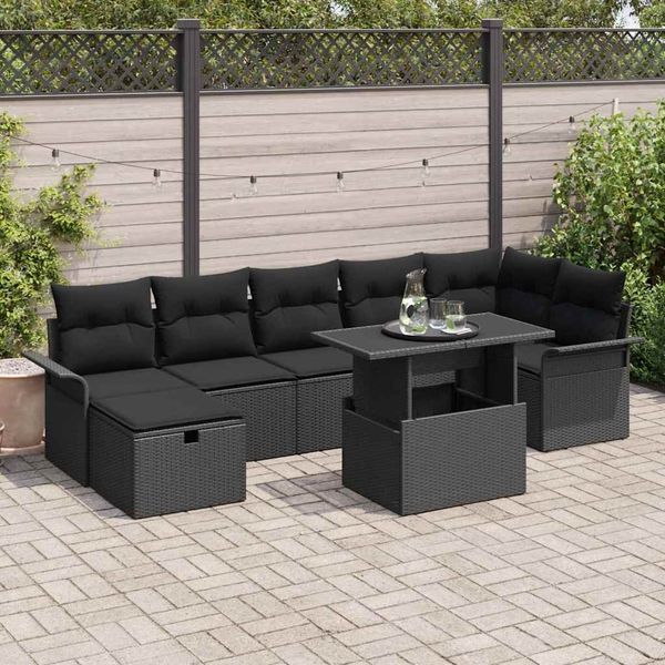 vidaXL Garten-Sofa-Set mit Kissen 8 pcs Schwarz Poly Rattan 3359690