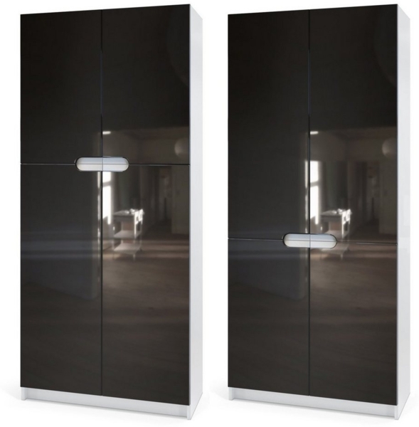 Vladon Büroschrank Logan V1, Aktenschrank mit 5 Fächern und 4 Türen, Weiß matt/Schwarz Hochglanz (82 x 185 x 37 cm) Bild 3