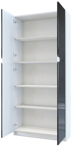 Vladon Büroschrank Logan V1, Aktenschrank mit 5 Fächern und 4 Türen, Weiß matt/Schwarz Hochglanz (82 x 185 x 37 cm) Bild 2