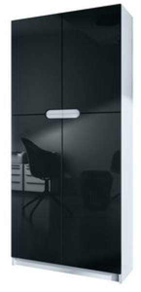 Vladon Büroschrank Logan V1, Aktenschrank mit 5 Fächern und 4 Türen, Weiß matt/Schwarz Hochglanz (82 x 185 x 37 cm) Bild 6