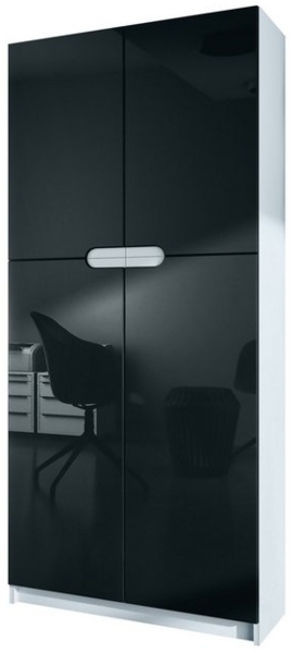 Vladon Büroschrank Logan V1, Aktenschrank mit 5 Fächern und 4 Türen, Weiß matt/Schwarz Hochglanz (82 x 185 x 37 cm) Bild 4