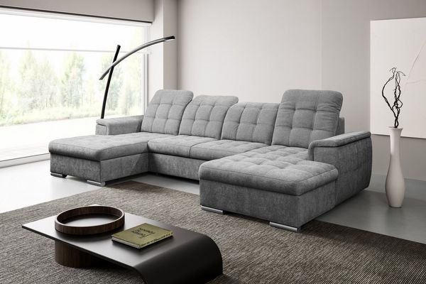 WERK2 Wohnlandschaft Napoli zeitlos, elegant, bequem, Breite 330cm, U-Form, verstellbare Kopfteile, mit Schlaffunktion und Bettkasten
