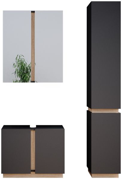 Badmöbel-Set Gloria Anthrazit 3 Teile, mit Hochschrank Vicco