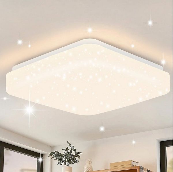 ZMH LED-Sternenhimmel Wohnzimmer Modern Sternenhimmel Deckenlampe Rund/Quadratisch, Augenschutz, Einfache Installtion, LED fest integriert, Warmweiß-3000K