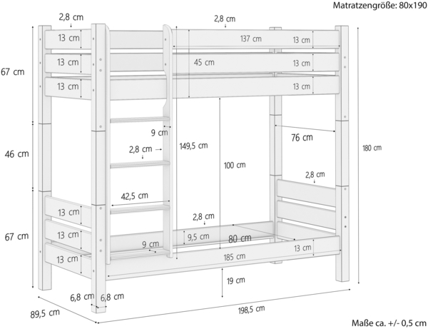 Etagenbett Kiefer natur 80x190 Zubehör wählbar Stockbett Hochbett teilbar V-60.16-08-190T100Rollrost. Matratzen und Bettkasten inkl. Bild 10