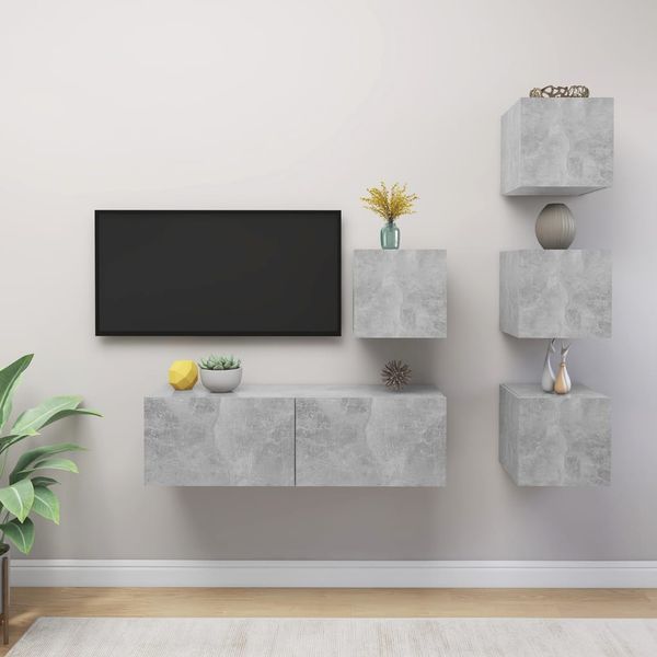 vidaXL 5-tlg. TV-Schrank-Set Betongrau Spanplatte [3079142]