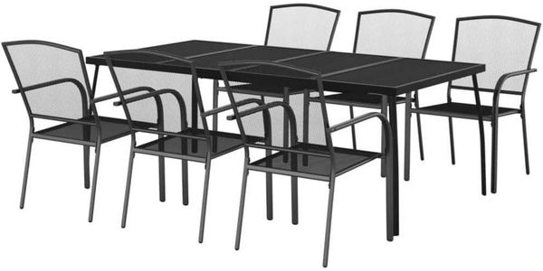 vidaXL Garten Essgruppe 7-TLG. Tisch 6 Stühle Anthrazit Stahl